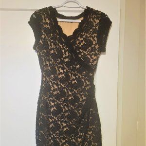 Floral Lace Dress, Black with nude slip.